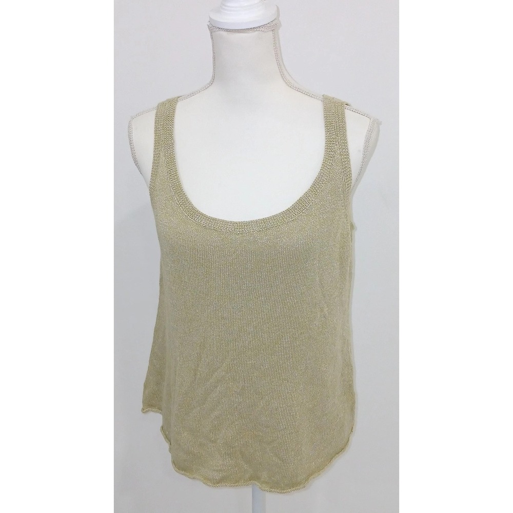 Eileen Fisher Womens Gold Linen Cotton Knit Scoop Neck‎ Tank Top Size L RN78121